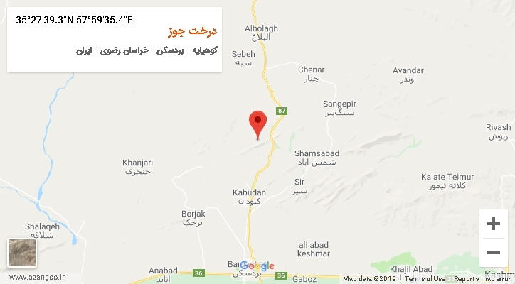 روستای درخت جوز بر روی نقشه