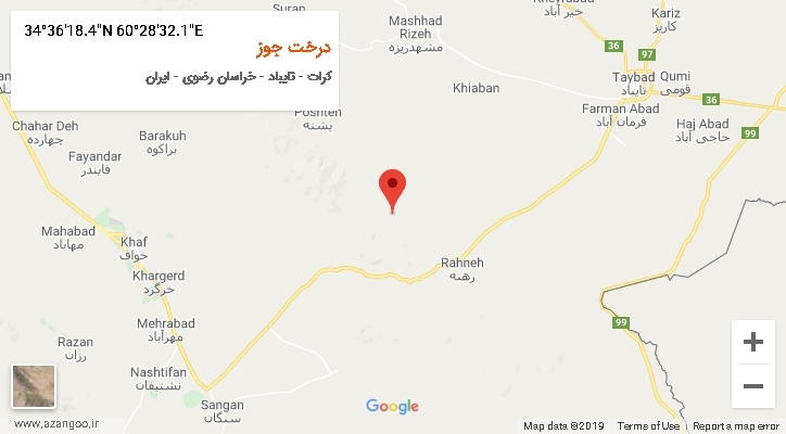 روستای درخت جوز بر روی نقشه