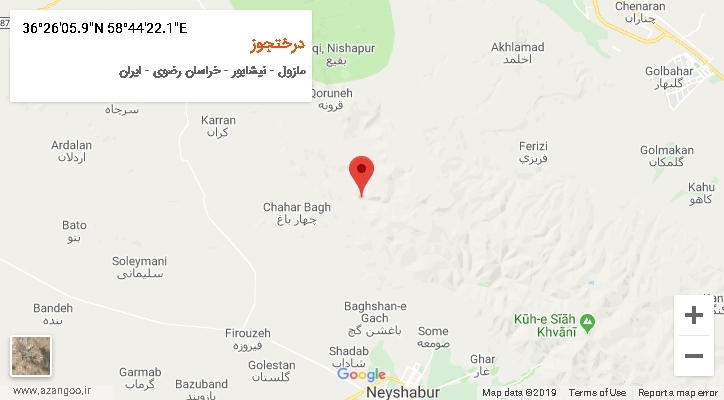 روستای درختجوز بر روی نقشه