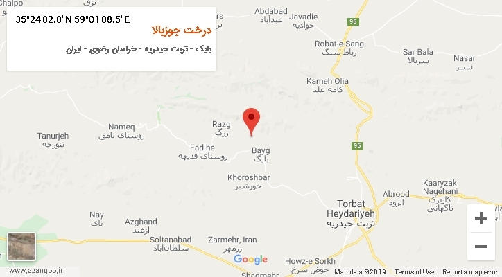 روستای درخت جوزبالا بر روی نقشه