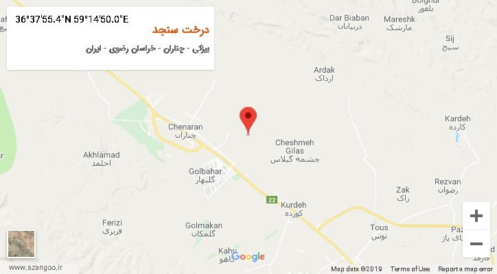 روستای درخت سنجد بر روی نقشه
