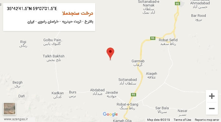 روستای درخت سنجدملا بر روی نقشه