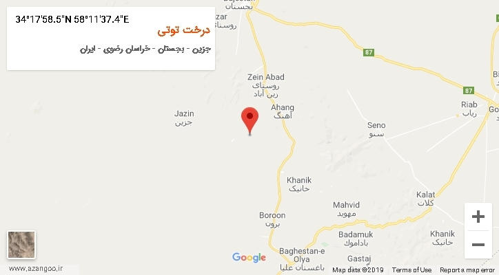 روستای درخت توتی بر روی نقشه