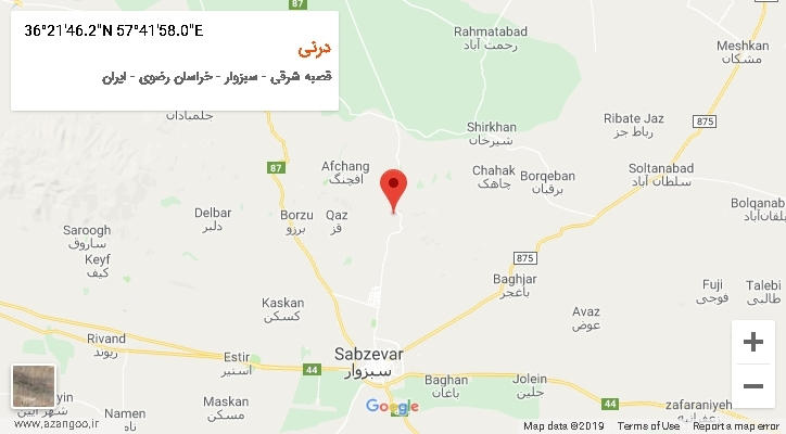 روستای درنی بر روی نقشه