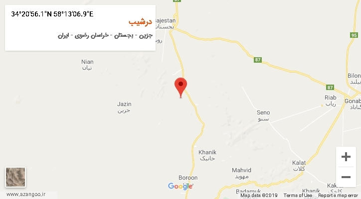 روستای درشیب بر روی نقشه