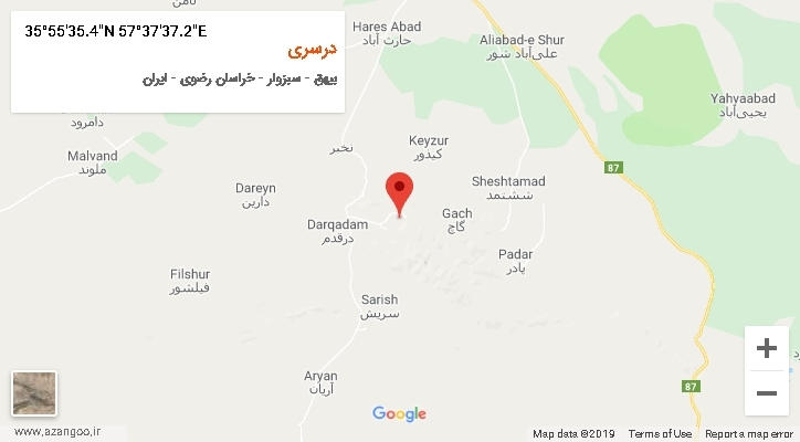 روستای درسری بر روی نقشه