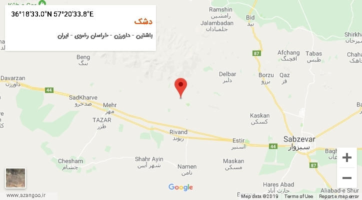 روستای دشک بر روی نقشه