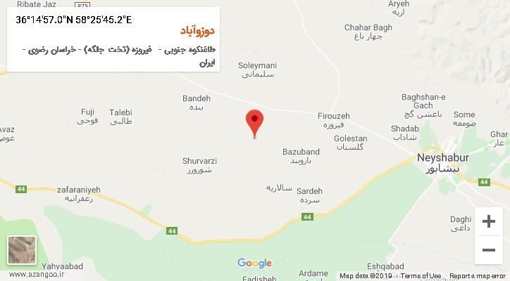 روستای دوزوآباد بر روی نقشه
