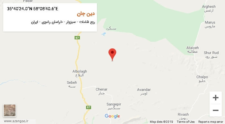 روستای دین جان بر روی نقشه