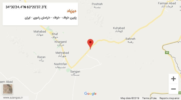 روستای دیزباد بر روی نقشه