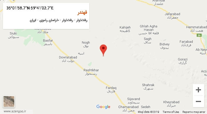 روستای فهندر بر روی نقشه