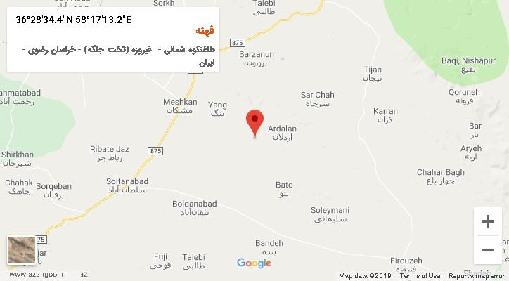 روستای فهنه بر روی نقشه