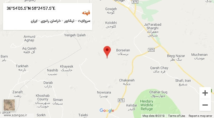 روستای فهنه بر روی نقشه