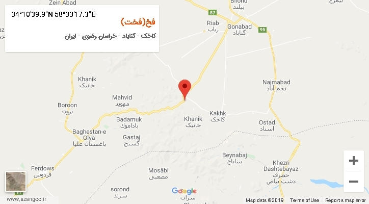روستای فخ(فخت) بر روی نقشه