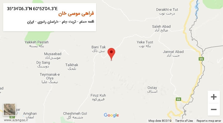 روستای فراهی موسی خان بر روی نقشه