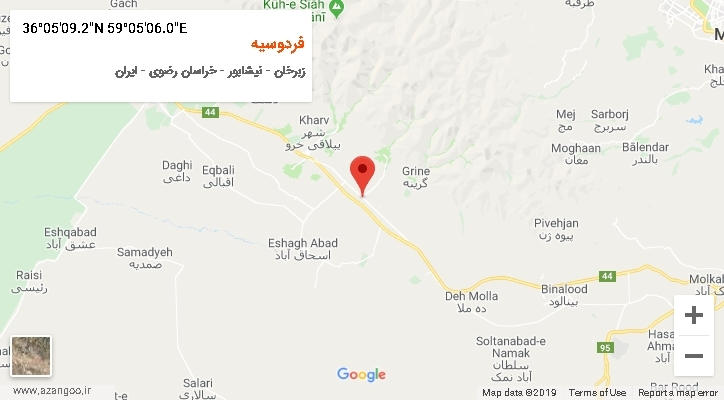 روستای فردوسیه بر روی نقشه