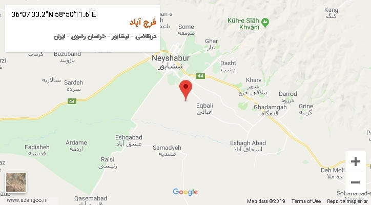 روستای فرج آباد بر روی نقشه