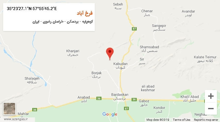 روستای فرخ آباد بر روی نقشه
