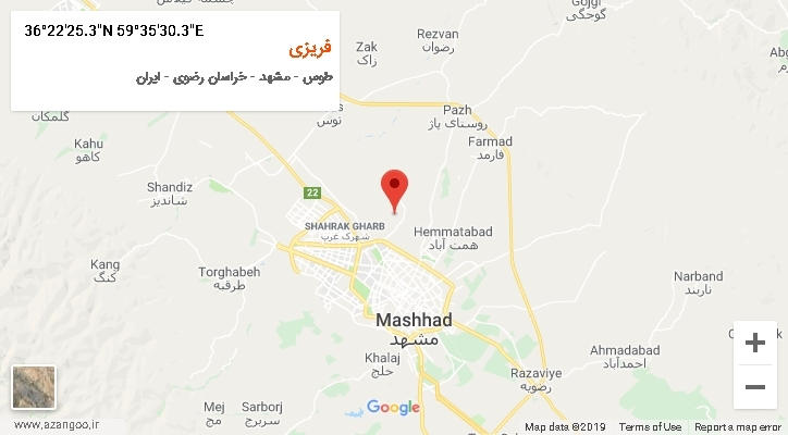 روستای فریزی بر روی نقشه