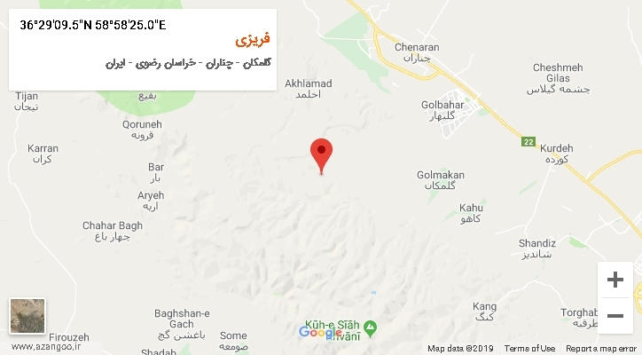 روستای فریزی بر روی نقشه