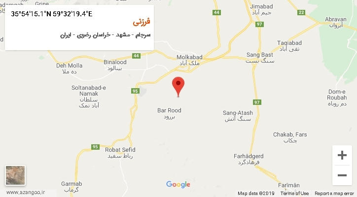 روستای فرزنی بر روی نقشه