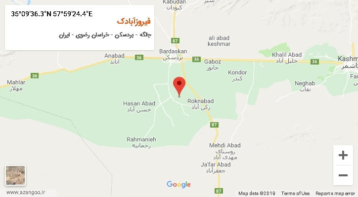 روستای فیروزآبادک بر روی نقشه