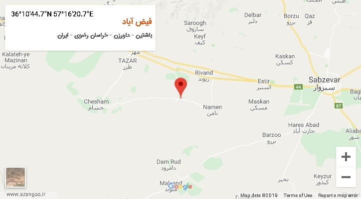 روستای فیض آباد بر روی نقشه