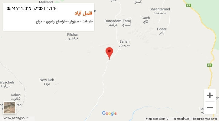 روستای فضل آباد بر روی نقشه