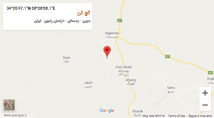 روستای گچ کن بر روی نقشه