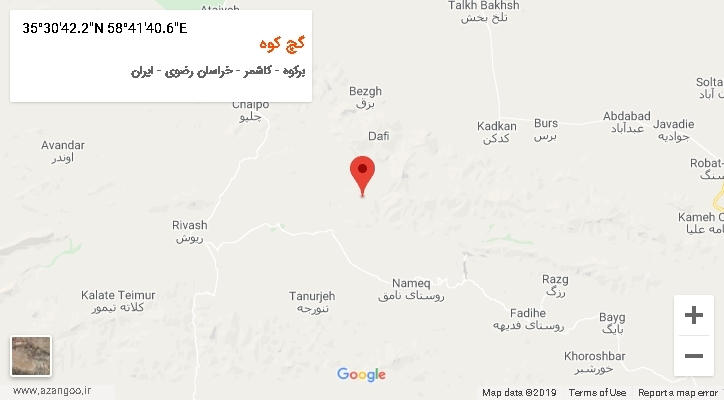 روستای گچ کوه بر روی نقشه