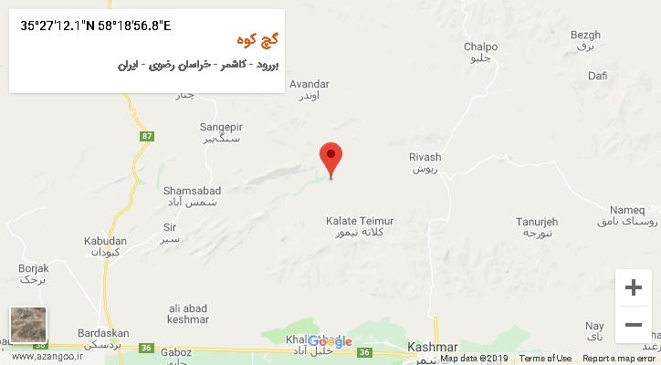 روستای گچ کوه بر روی نقشه