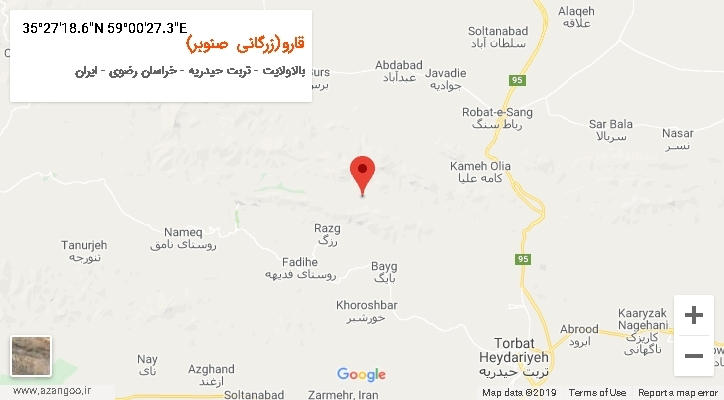 روستای قارو(زرگانی صنوبر) بر روی نقشه