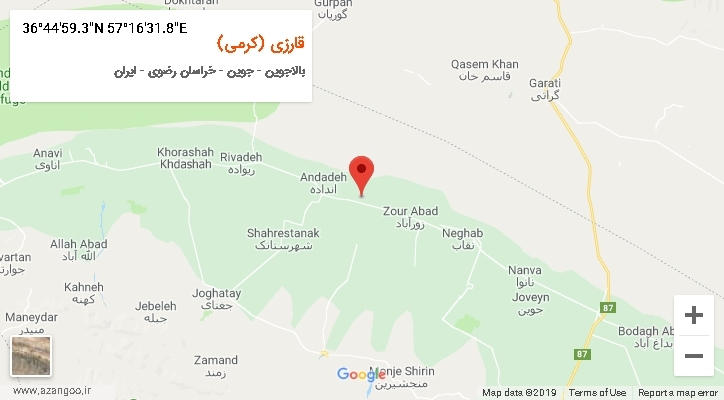 روستای قارزی (کرمی) بر روی نقشه