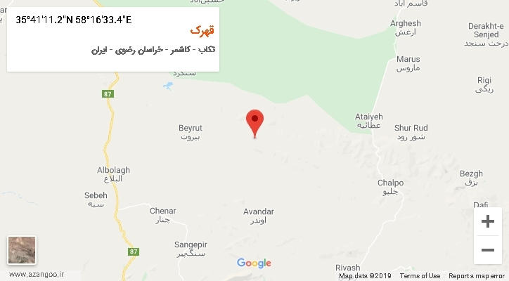 روستای قهرک بر روی نقشه