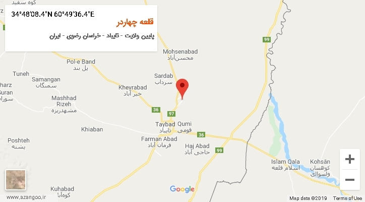 روستای قلعه چهاردر بر روی نقشه