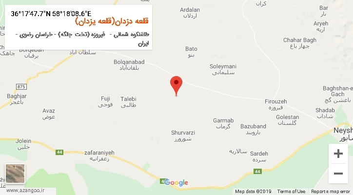 روستای قلعه دزدان(قلعه یزدان) بر روی نقشه