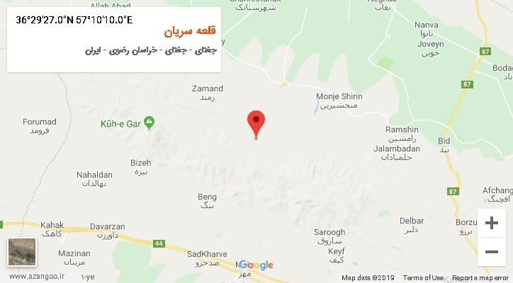 روستای قلعه سریان بر روی نقشه