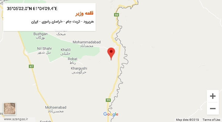 روستای قلعه وزیر بر روی نقشه