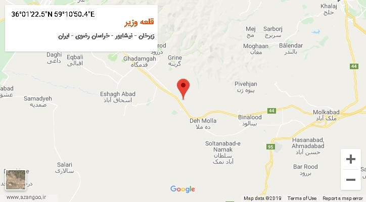 روستای قلعه وزیر بر روی نقشه