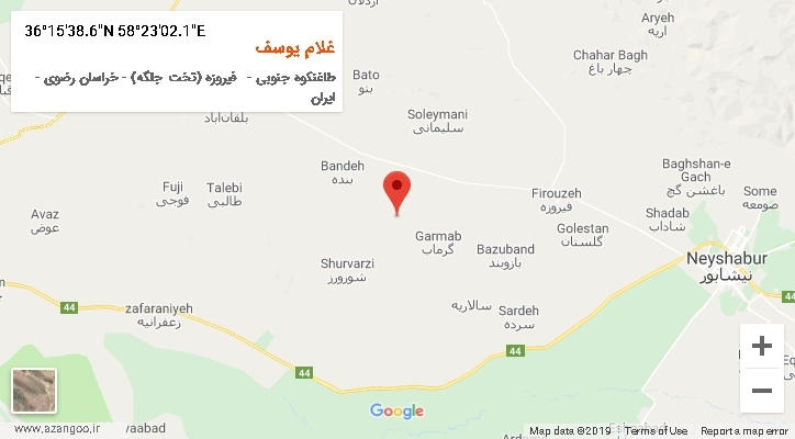 روستای غلام یوسف بر روی نقشه