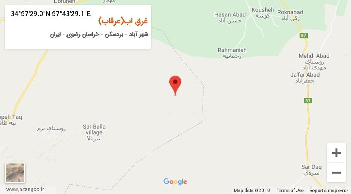 روستای غرق اب(عرقاب) بر روی نقشه