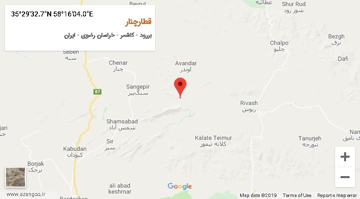 روستای قطارچنار بر روی نقشه