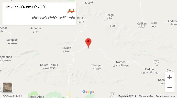 روستای غینار بر روی نقشه