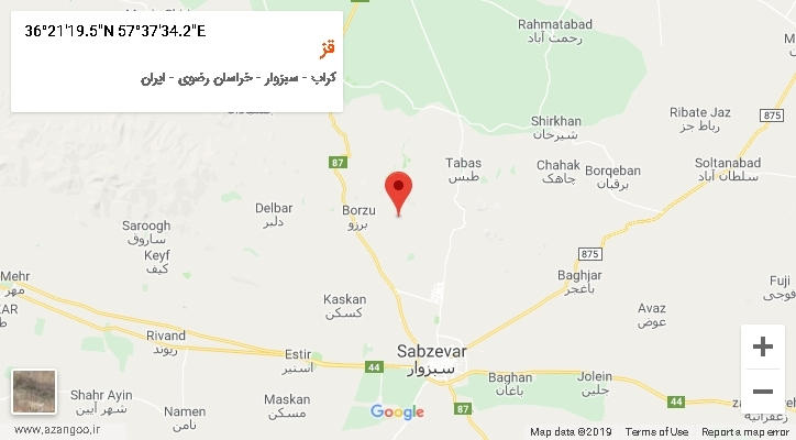 روستای قز بر روی نقشه