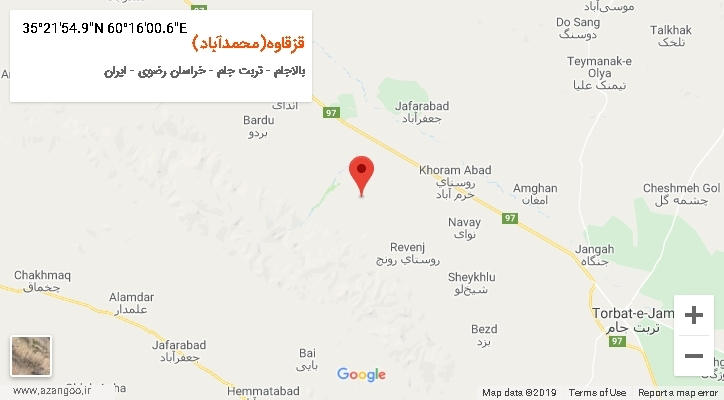 روستای قزقاوه(محمدآباد) بر روی نقشه