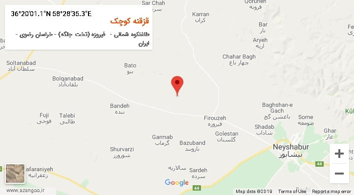 روستای قزقنه کوچک بر روی نقشه
