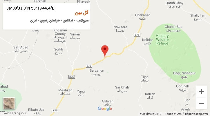 روستای گل بین بر روی نقشه