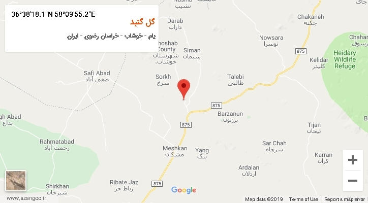 روستای گل گنبد بر روی نقشه