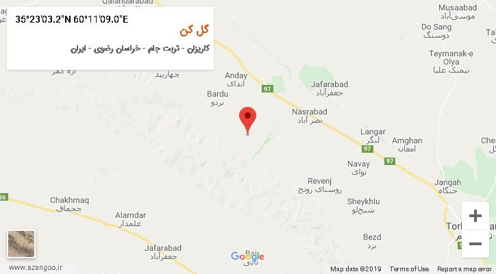 روستای گل کن بر روی نقشه