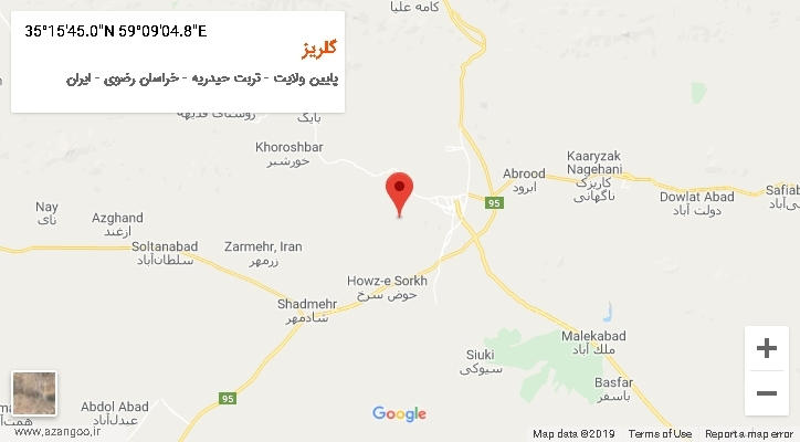 روستای گلریز بر روی نقشه